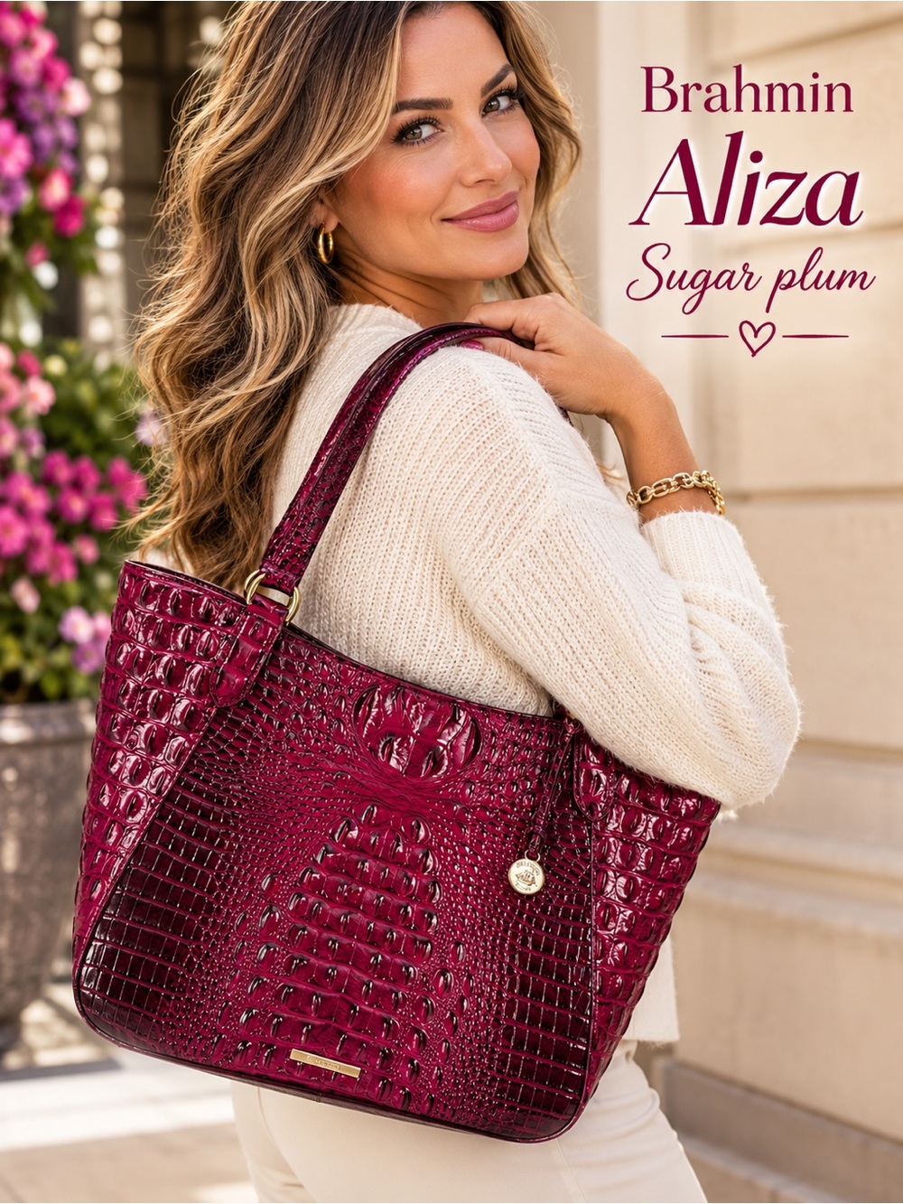 Brahmin Aliza Tote in Sugar Plum Croc-Embossed